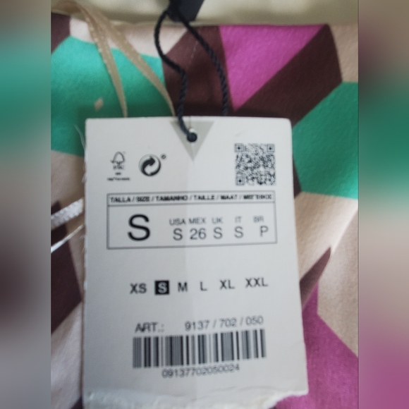 Zara Geometric Patterned Mini Dress Purple, Green, Cream - Picture 9 of 11